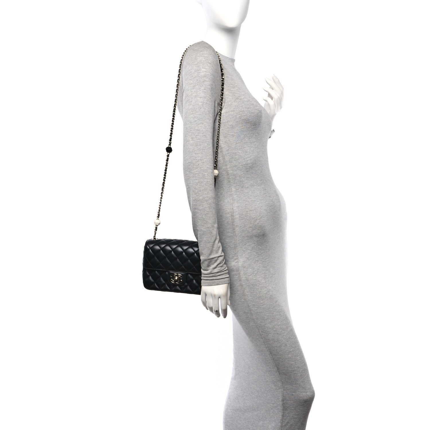 Chanel Lambskin Resin Quilted Mini Heart Square Flap Black 3 of 11