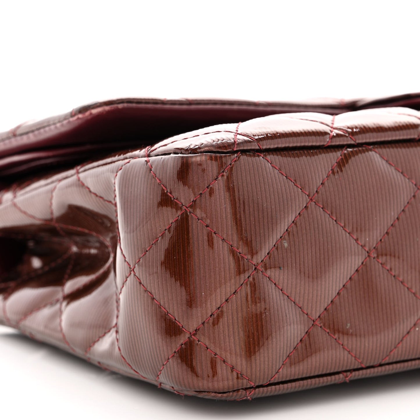 Striated Patent Quilted Medium Double Flap Burgundy