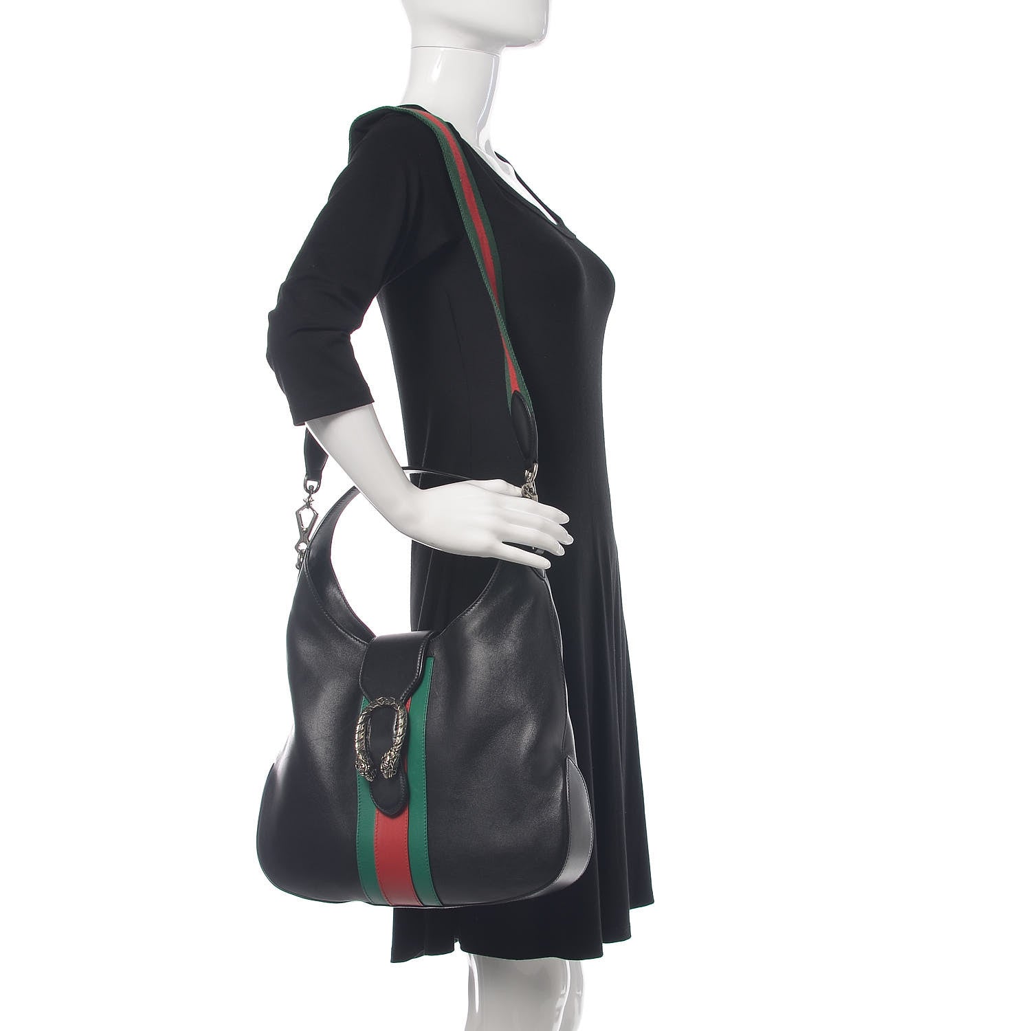 Gucci Calfskin Web Stripe Medium Dionysus Hobo Black 2 of 15