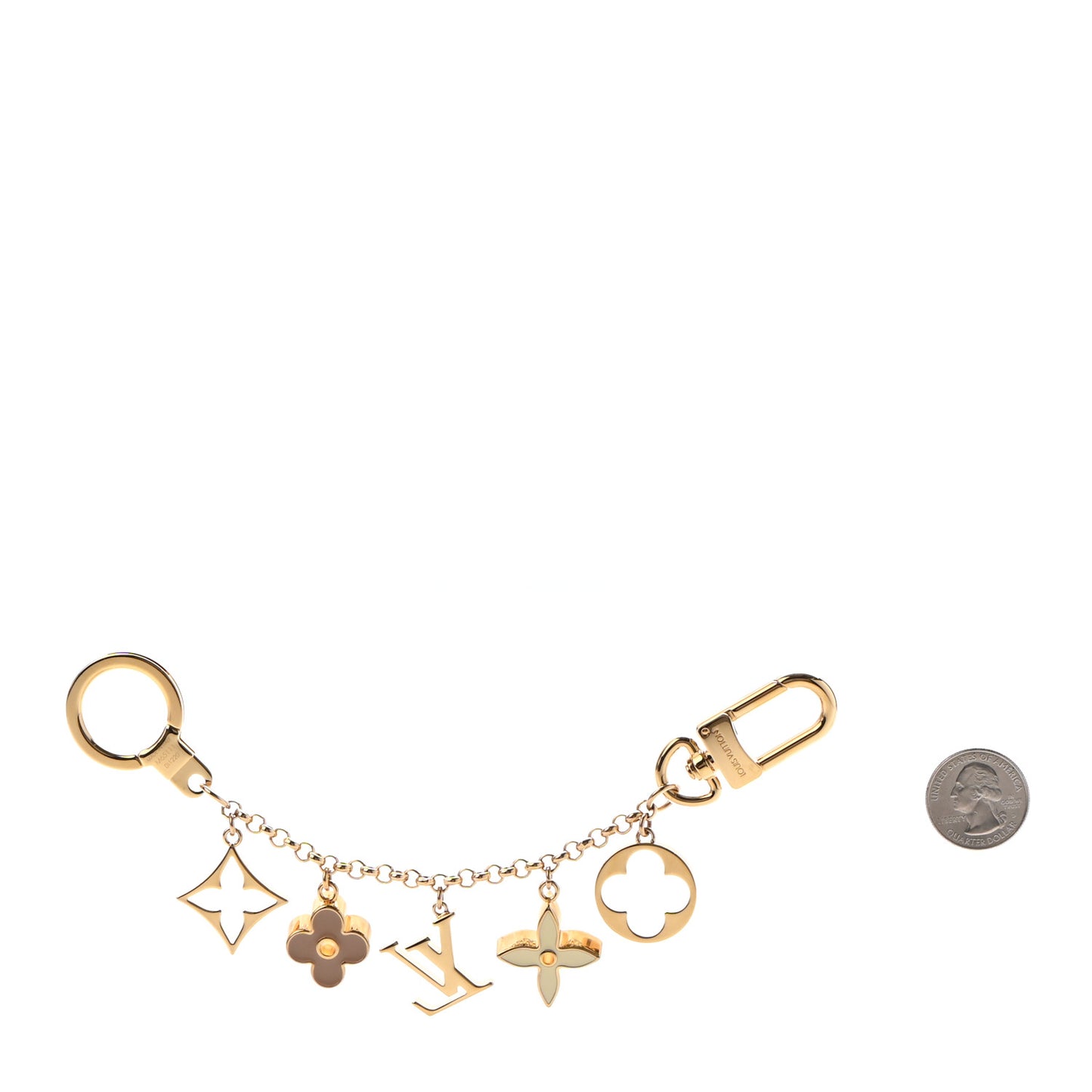 Brass Enamel Fleur De Monogram Bag Charm Chain Gold