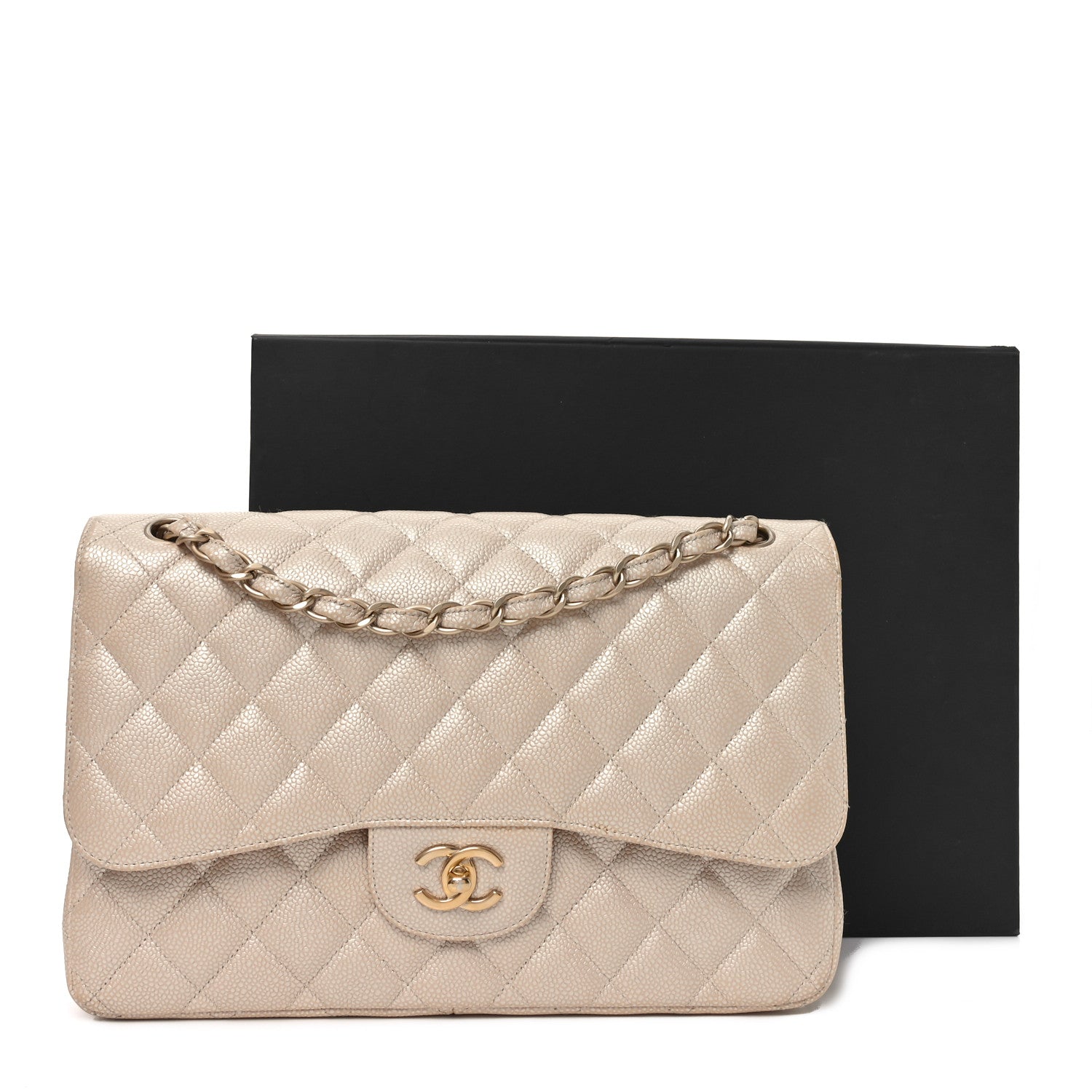 Chanel Iridescent Caviar Quilted Jumbo Double Flap Beige 11 of 11