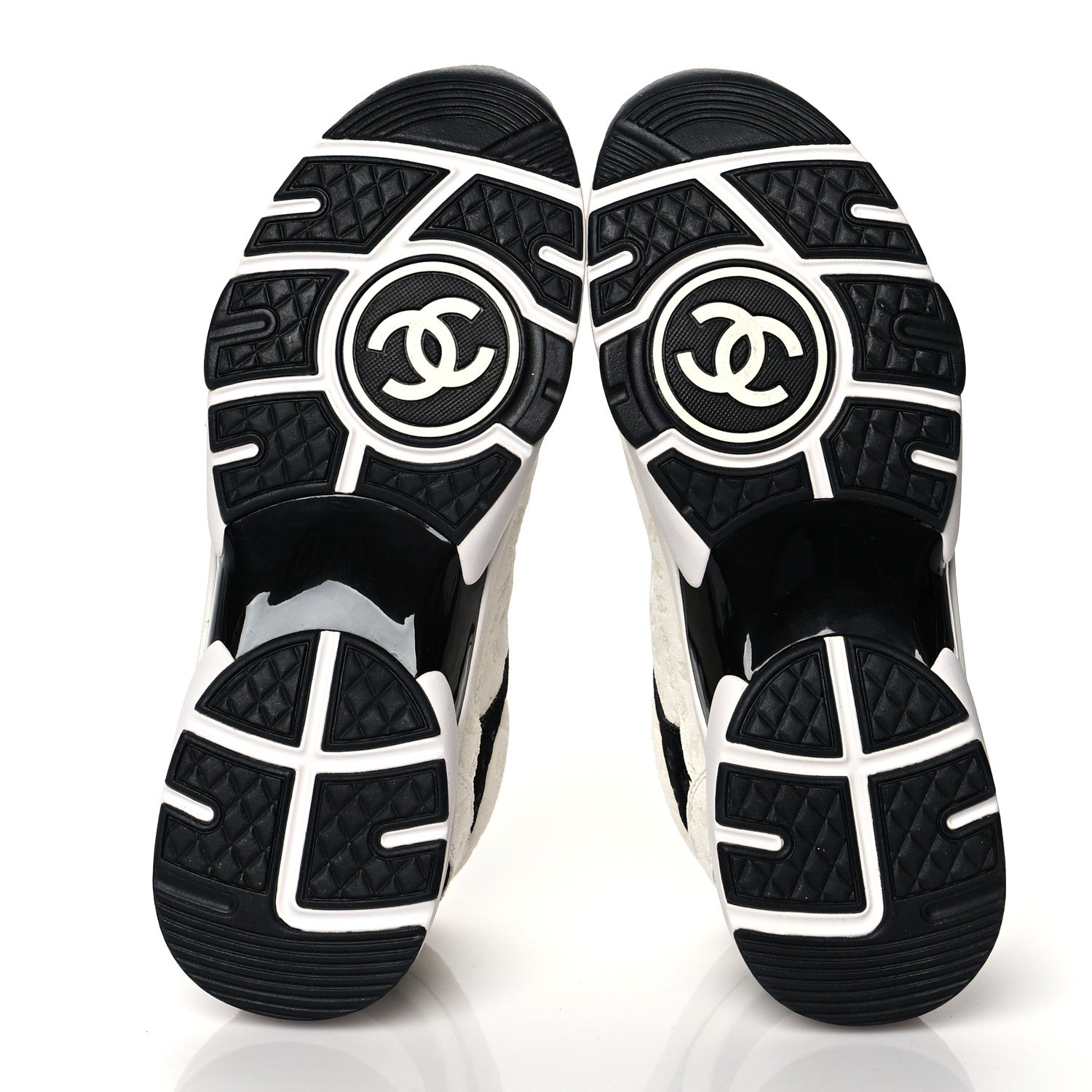 Chanel Suede Calfskin Womens CC Printed Sneakers 38.5 White Black 5 of 9
