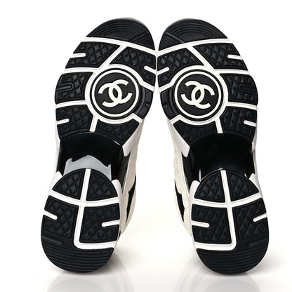 Chanel Suede Calfskin Womens CC Printed Sneakers 38.5 White Black 5 of 9