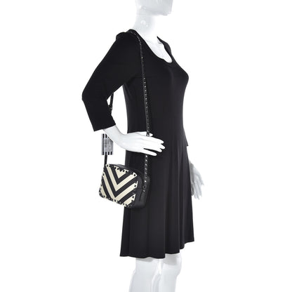 Valentino Garavani Vitello Chevron Rockstud Camera Crossbody Bag Light Ivory Black 2 of 7