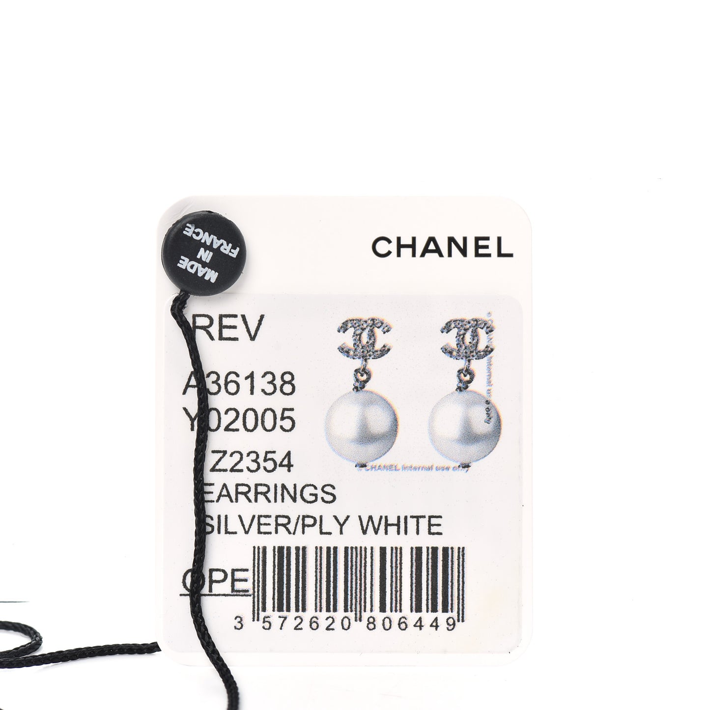 Crystal Pearl CC Drop Earrings Silver