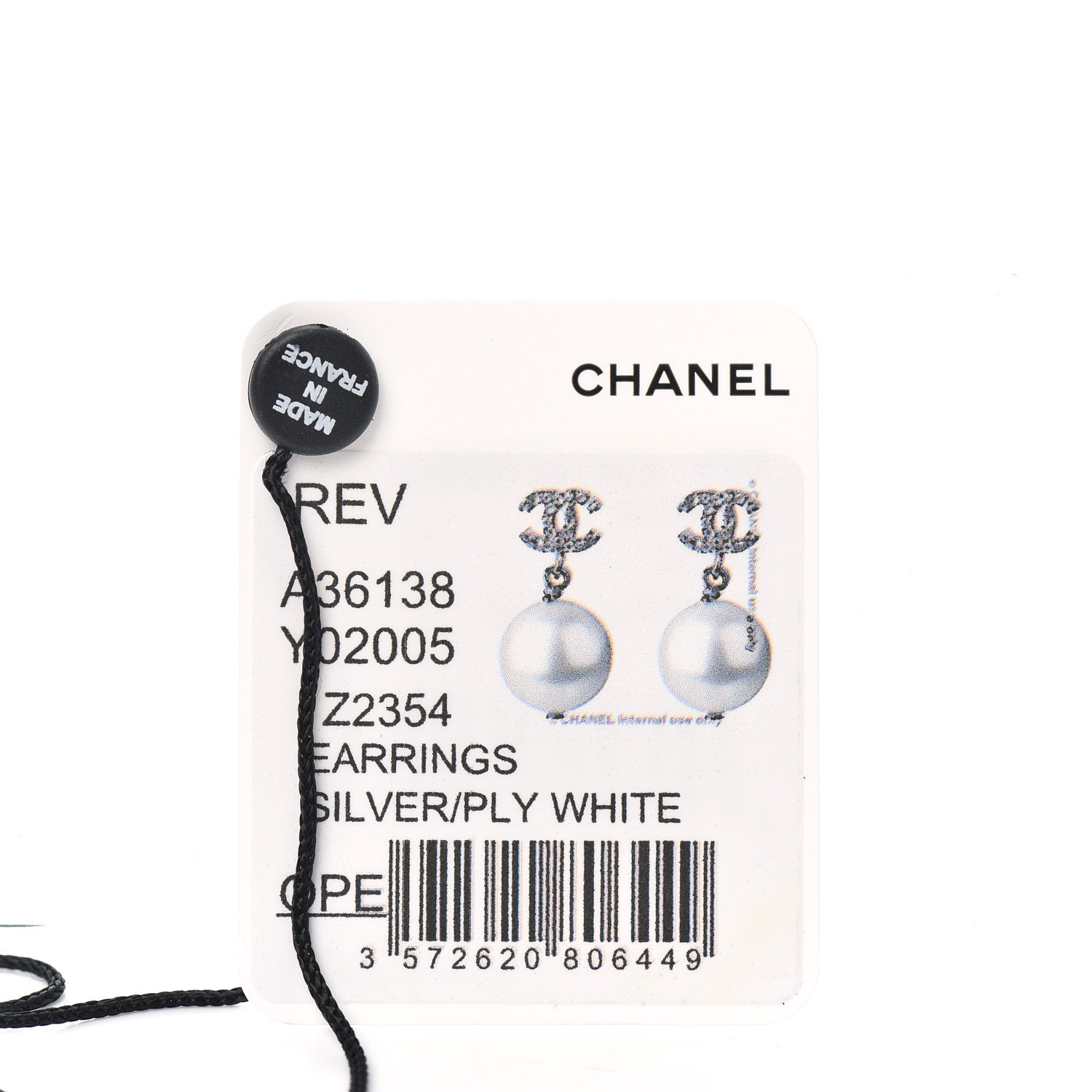 Chanel Crystal Pearl CC Drop Earrings Silver 5 of 5