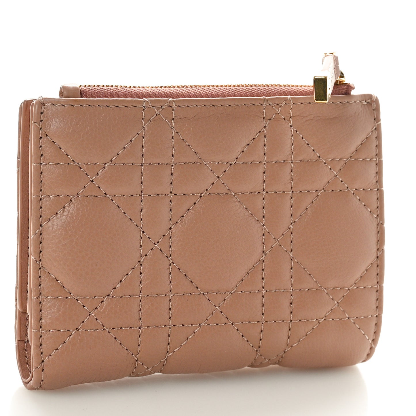 Grained Calfskin Supple Cannage Caro Dahlia Wallet Rose Des Vents