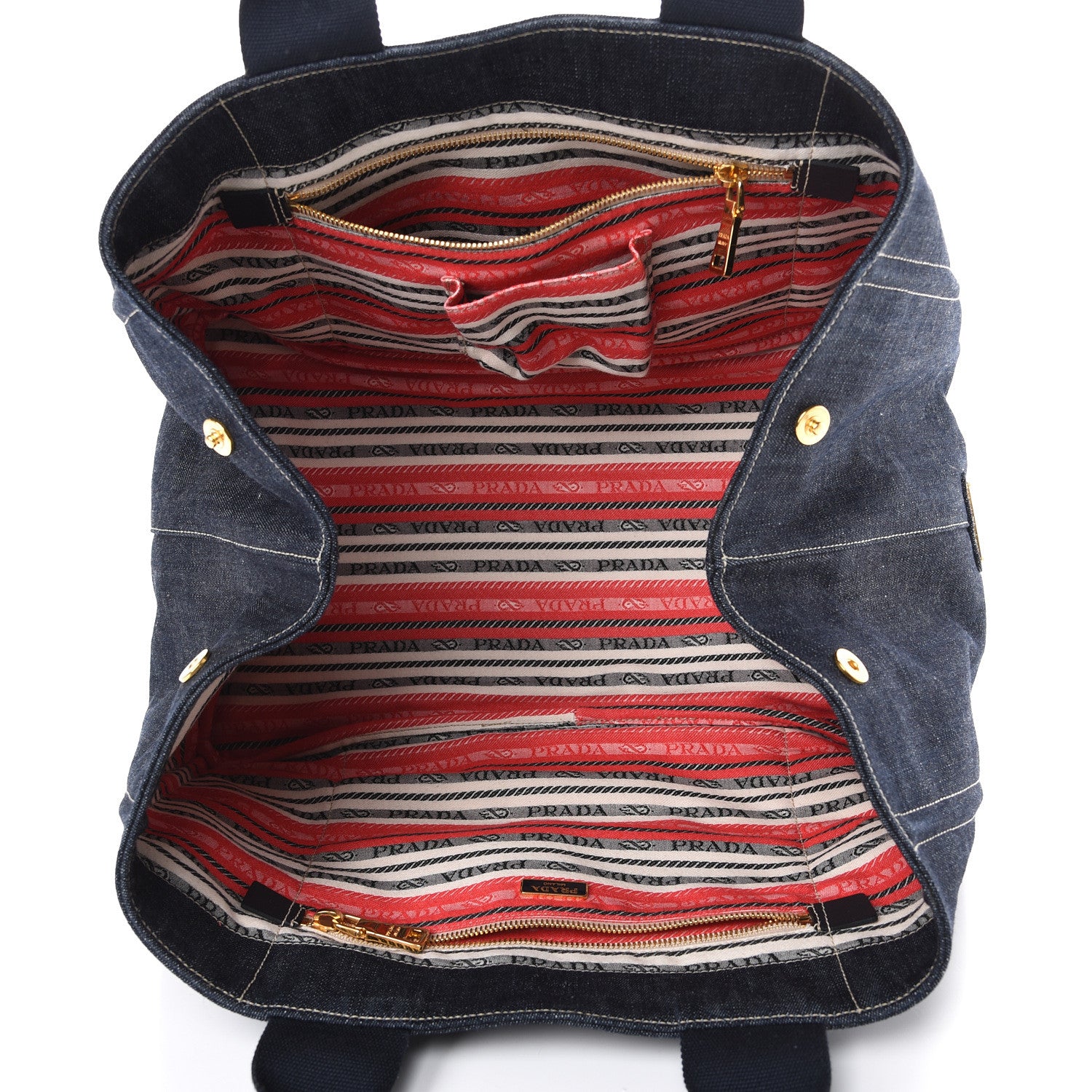 Prada Denim Logo Tote Blue Rosso 4 of 9