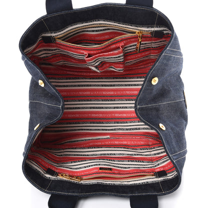 Prada Denim Logo Tote Blue Rosso 4 of 9