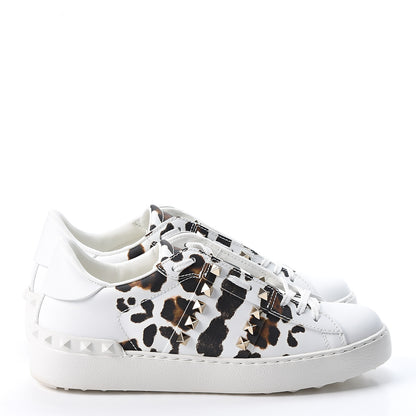 Valentino Garavani Calfskin Leopard Print Rockstud Untitled Open Sneakers 38 White 4 of 10
