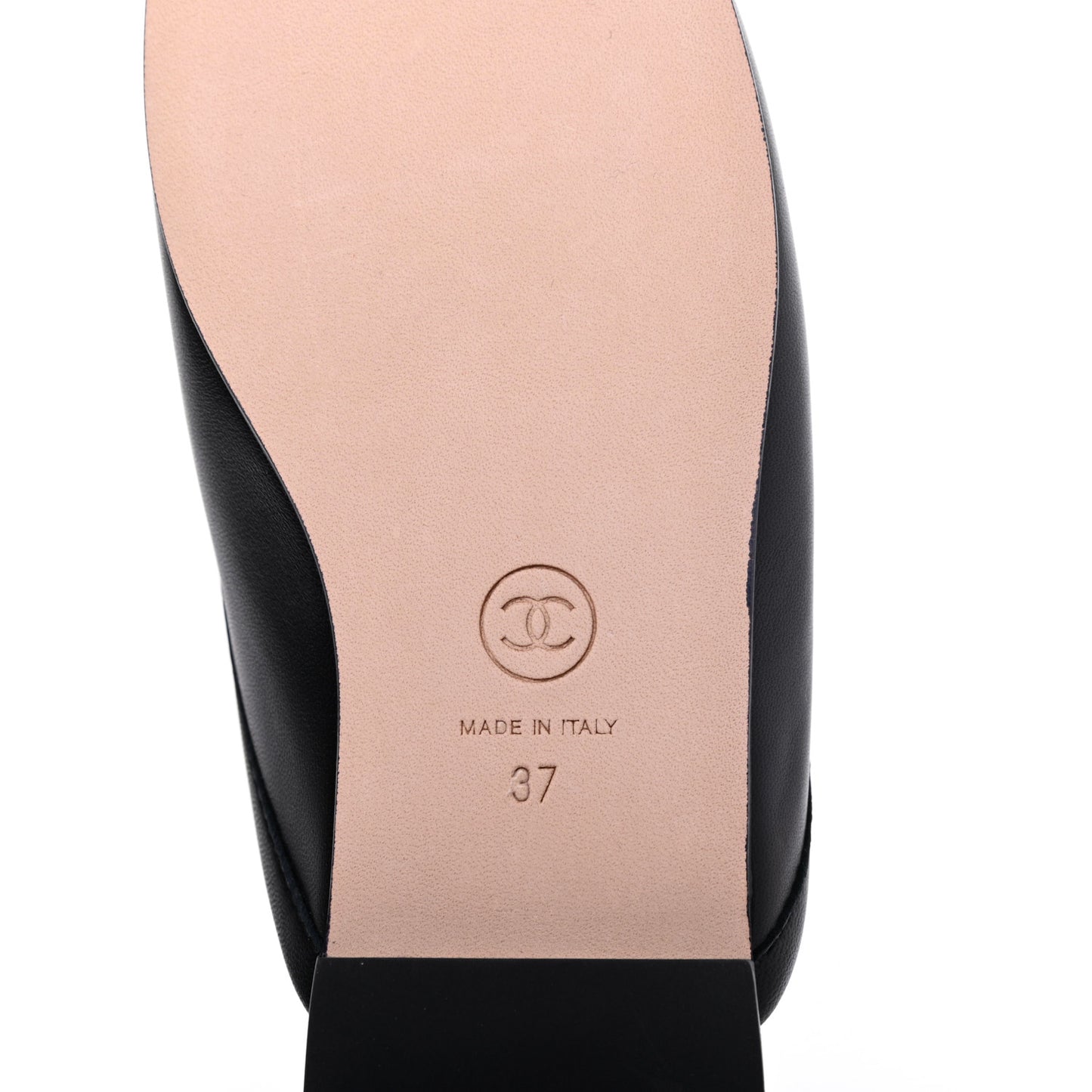 Calfskin Pearl CC Mules 37 Black