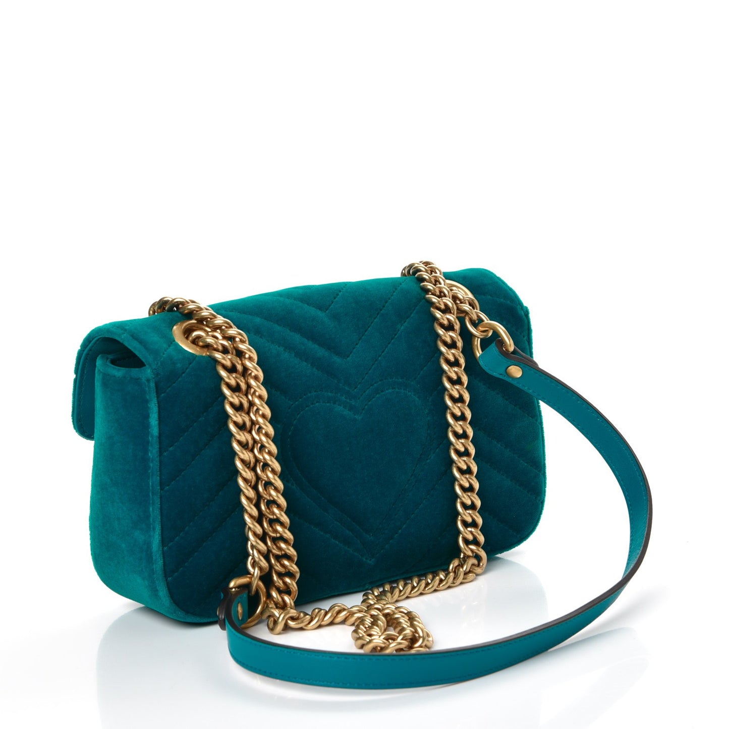 Velvet Matelasse Mini GG Marmont Shoulder Bag Pavone Cyan