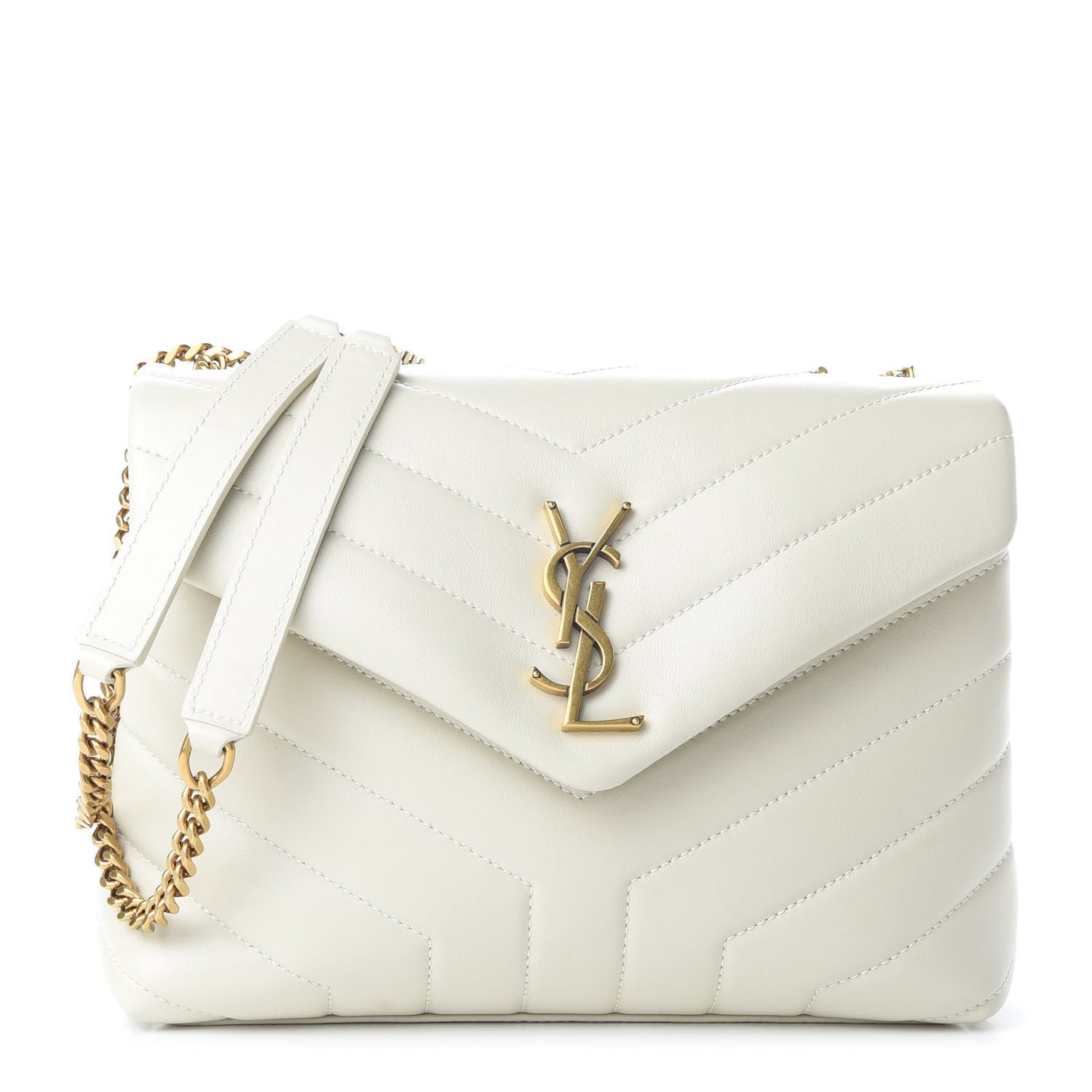 Calfskin Y Quilted Monogram Small Loulou Chain Satchel Ivory