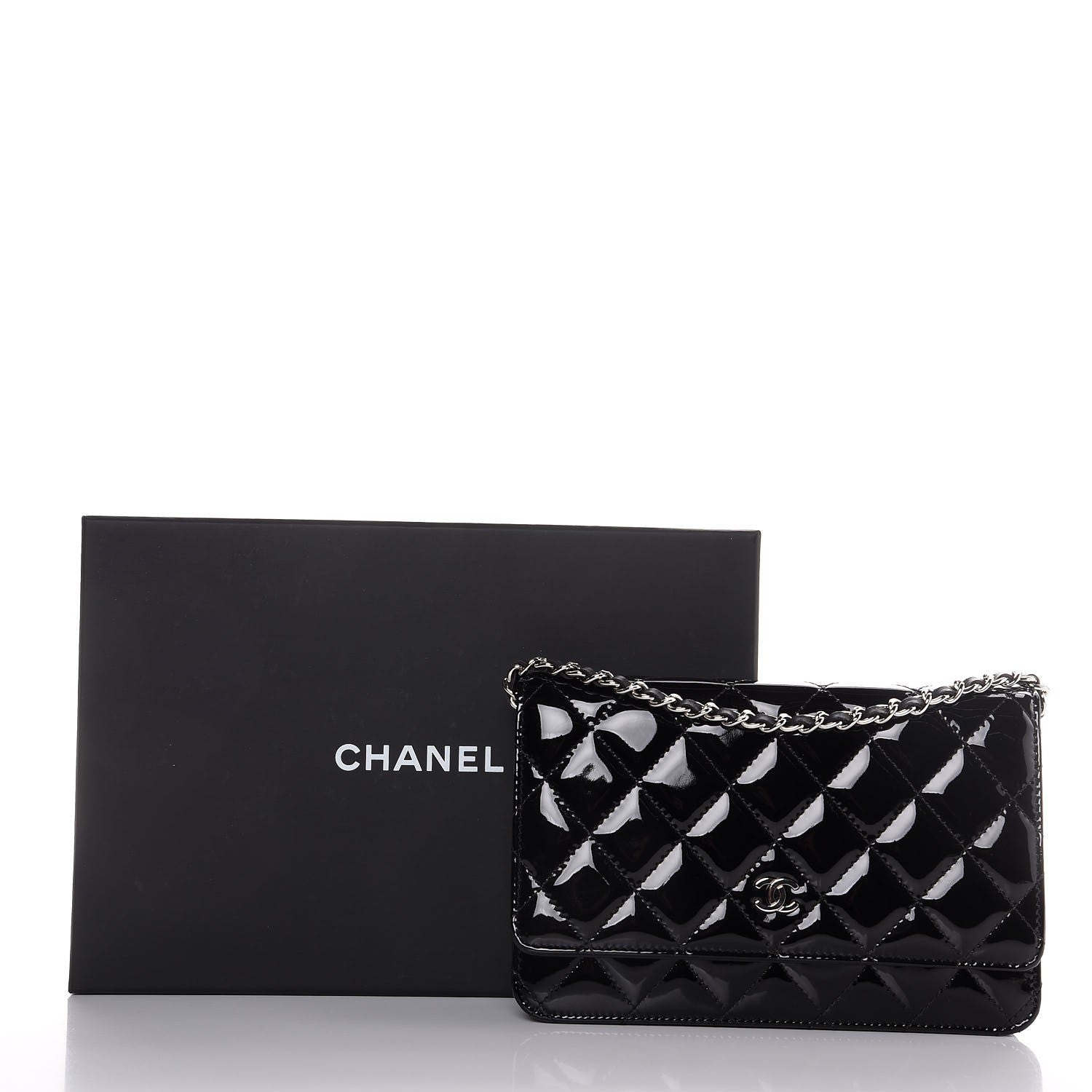 Chanel Patent Quilted Wallet On Chain WOC Black 9 of 9