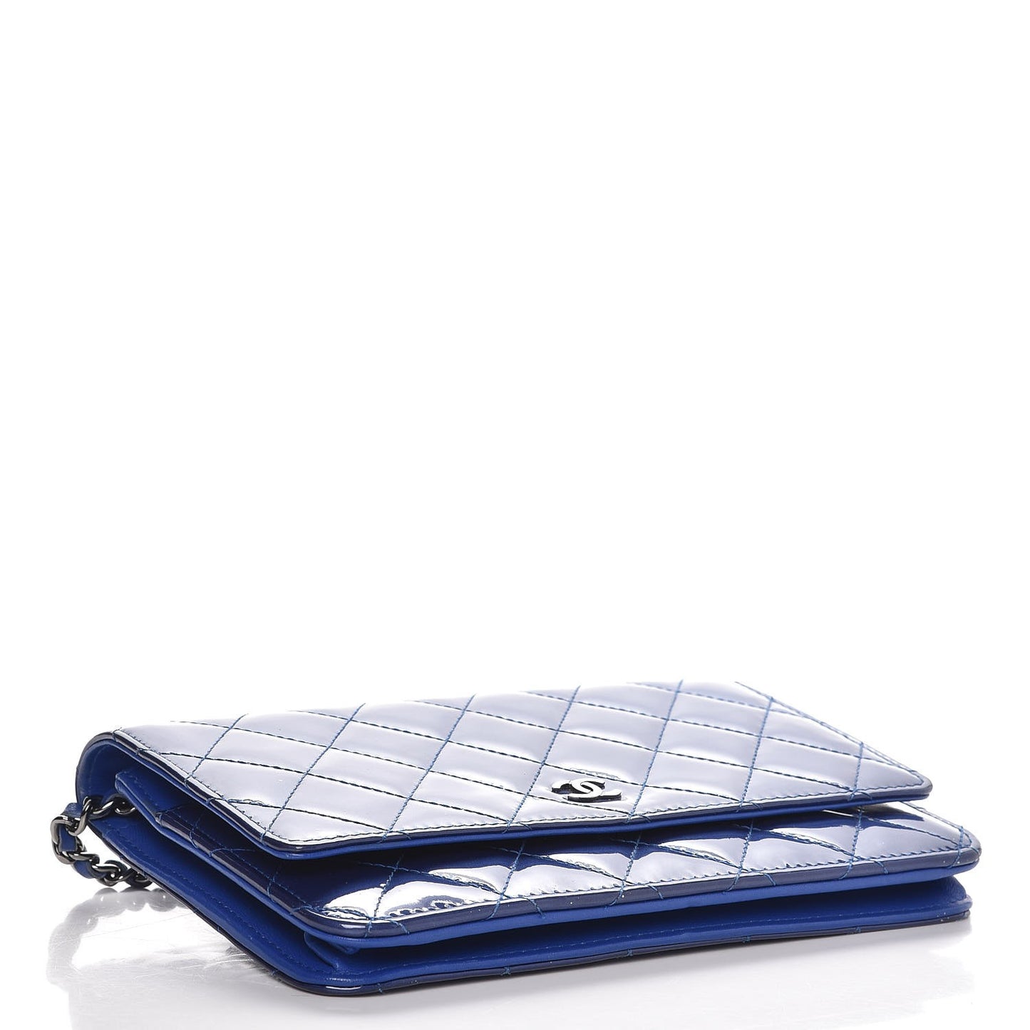 Patent Quilted Wallet On Chain WOC Blue