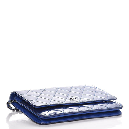 Chanel Patent Quilted Wallet On Chain WOC Blue 4 of 9