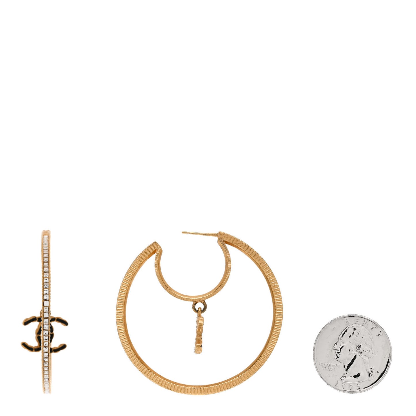 Baguette Crystal CC Drop Hoop Earrings Gold