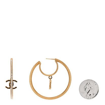 Chanel Baguette Crystal CC Drop Hoop Earrings Gold 2 of 5