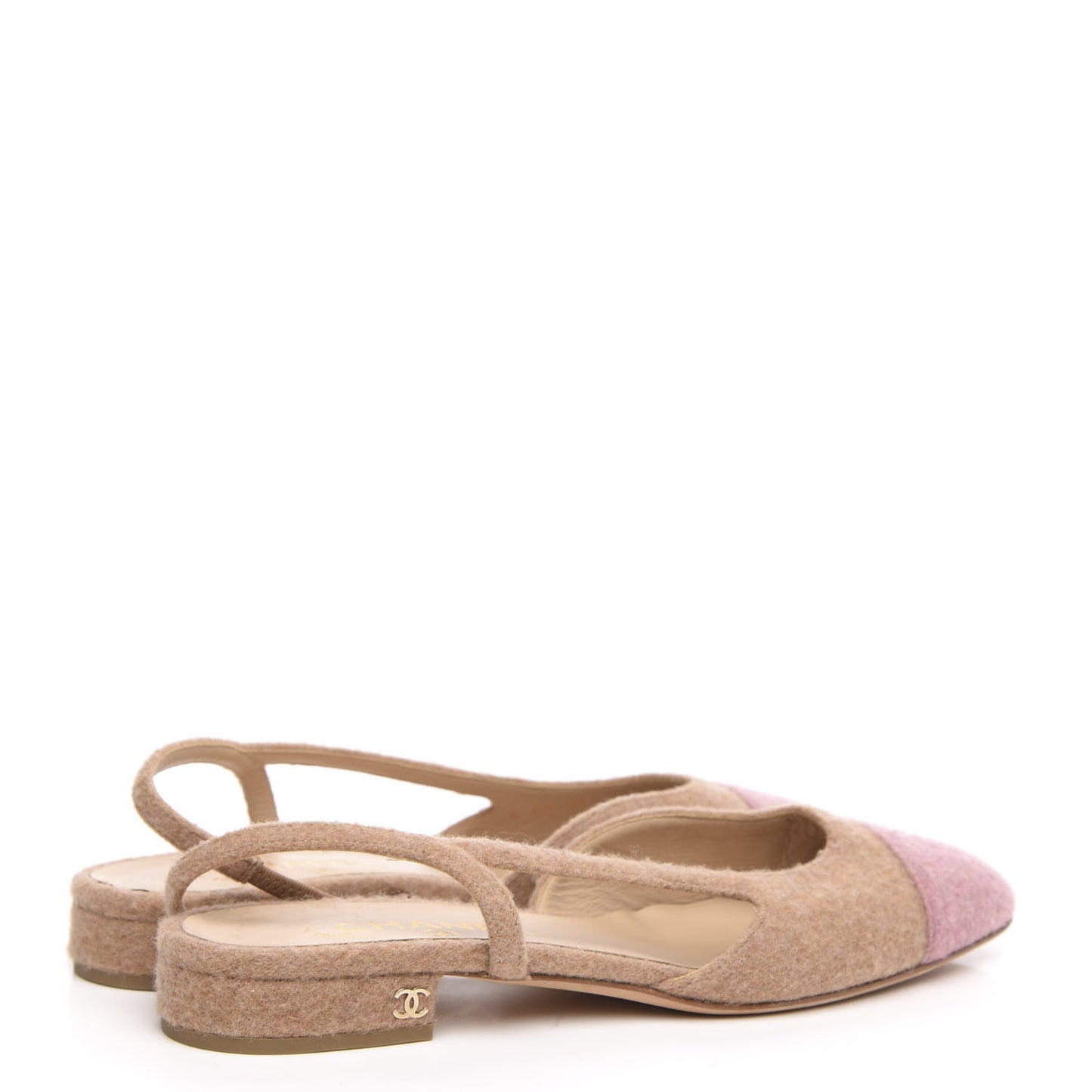 Wool Cap Toe CC Slingback Flat 40 Beige Pink