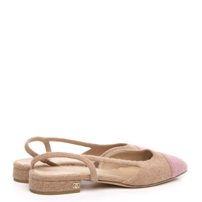 Chanel Wool Cap Toe CC Slingback Flat 40 Beige Pink 4 of 8