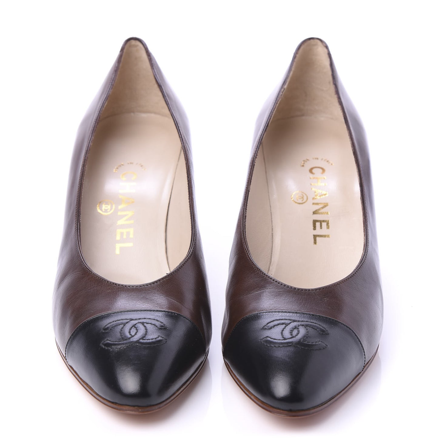Lambskin Cap Toe Pumps 39 Brown Black