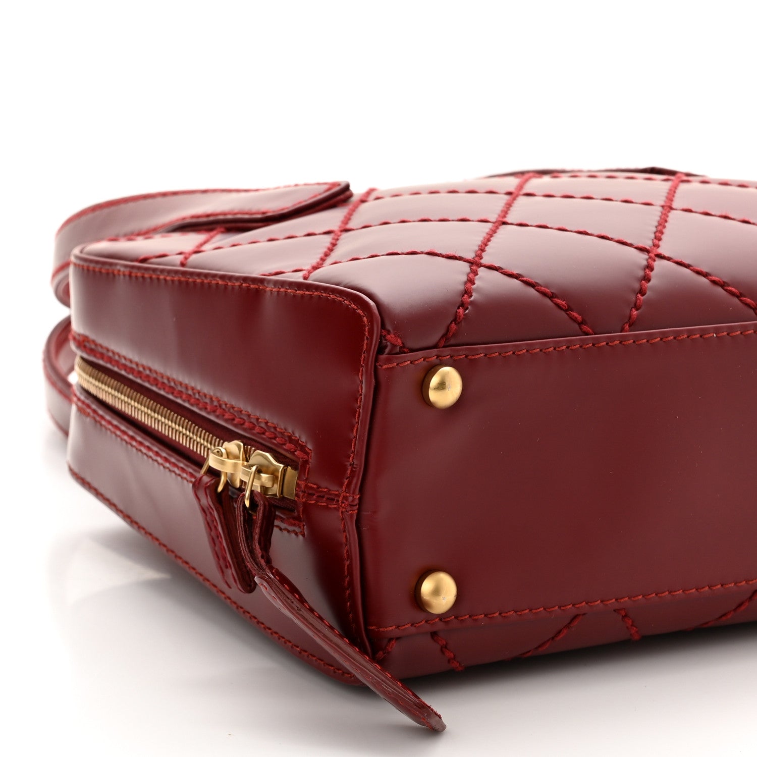Chanel Calfskin Contrast Stitch Small Surpique Bowler Red 7 of 8