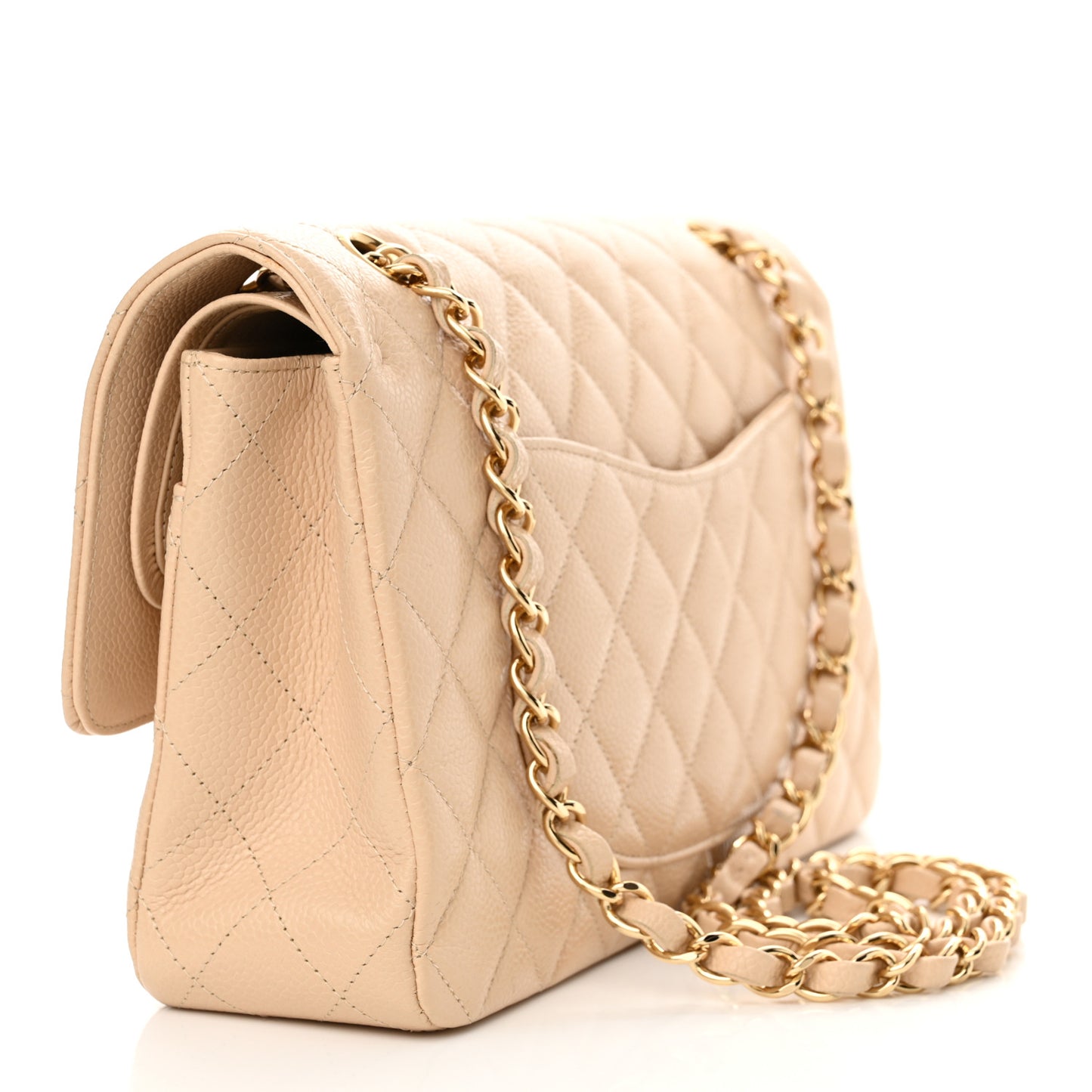 Caviar Quilted Medium Double Flap Beige