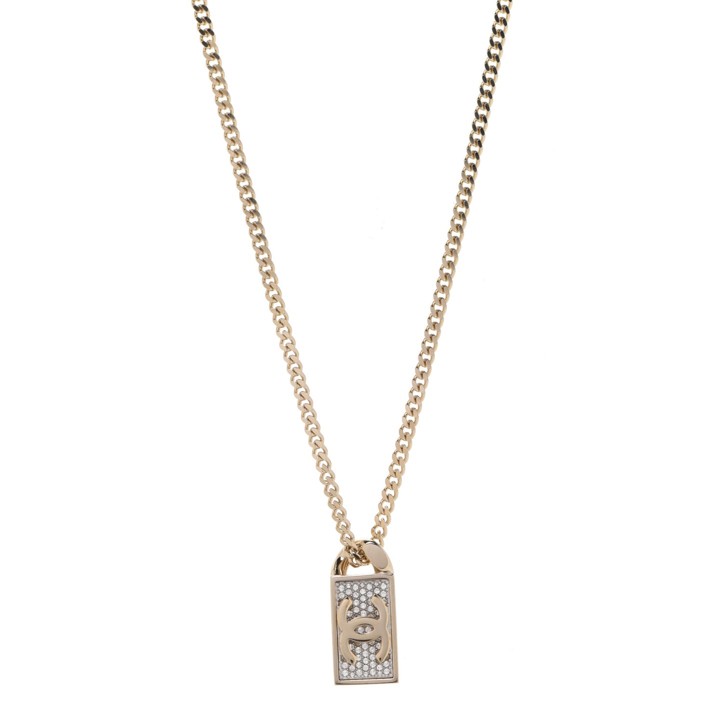 Crystal Dog Tag Chain Necklace Gold