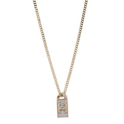 Chanel Crystal Dog Tag Chain Necklace Gold 1 of 6