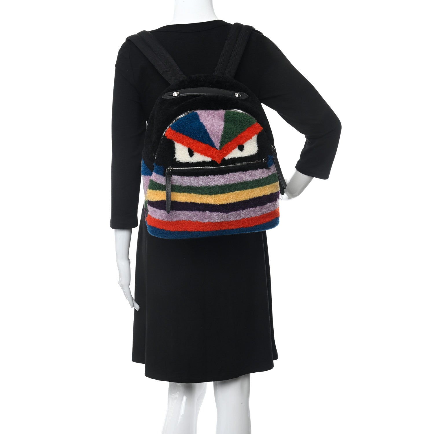 Fendi Shearling Monster Backpack Multicolor Black 2 of 10