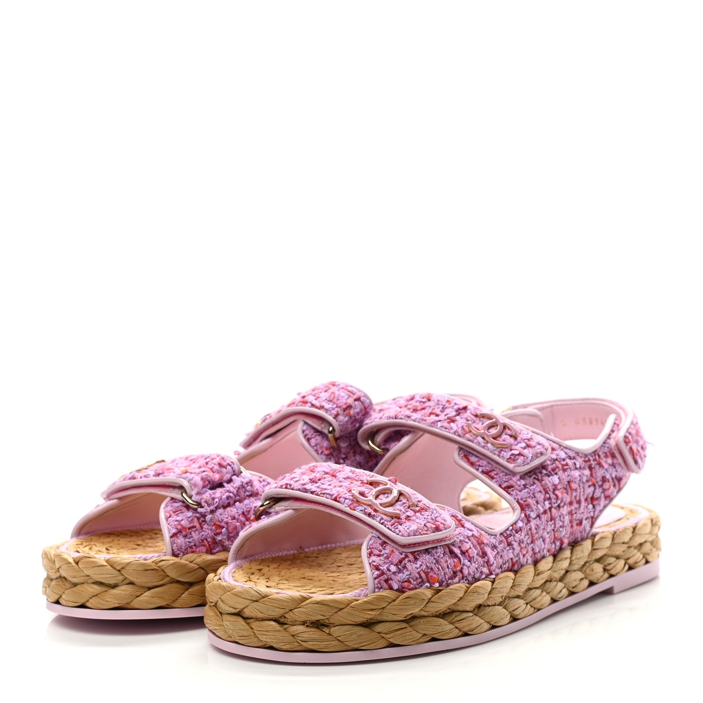 Tweed Lambskin Velcro Dad Sandals 39.5 Pink Multicolor