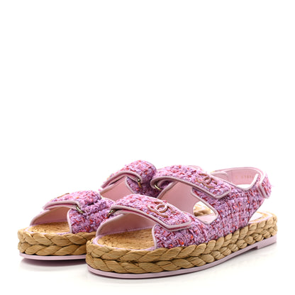 Chanel Tweed Lambskin Velcro Dad Sandals 39.5 Pink Multicolor 3 of 8