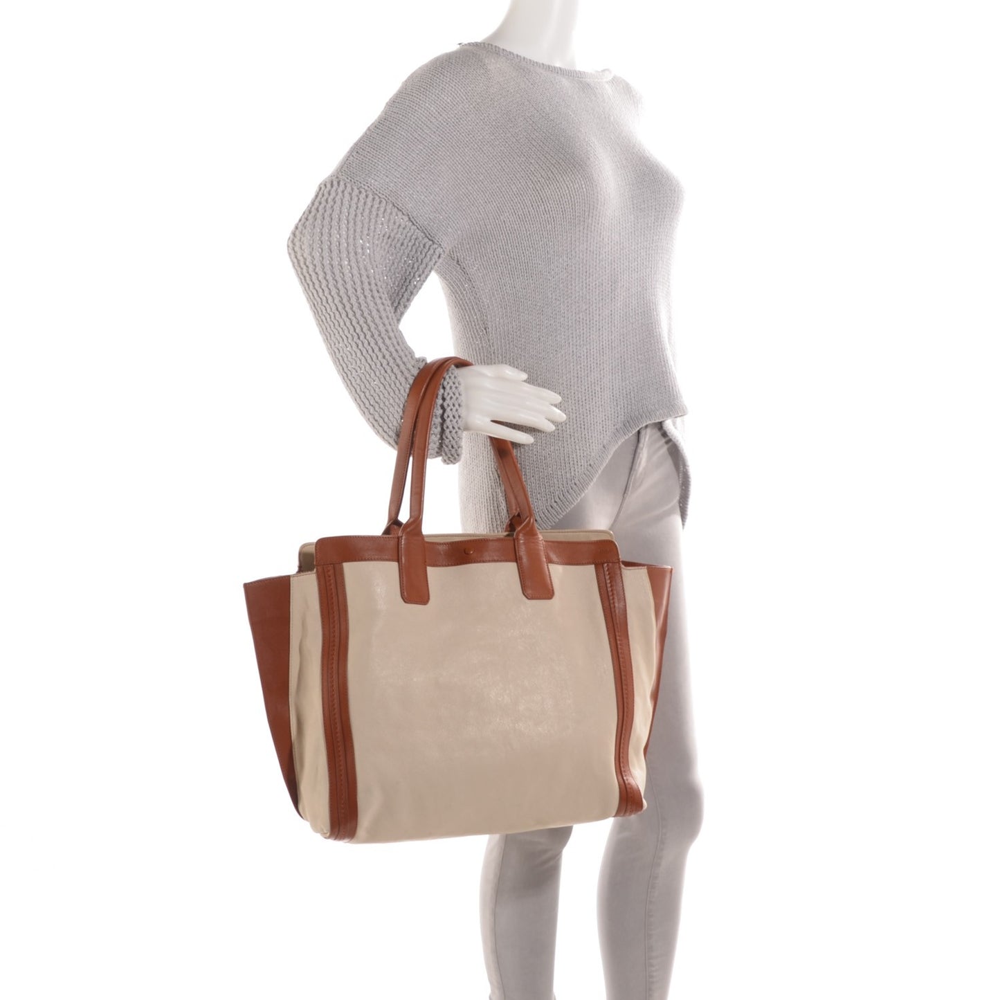 Calfskin Medium Alison East West Tote Husky White Tan