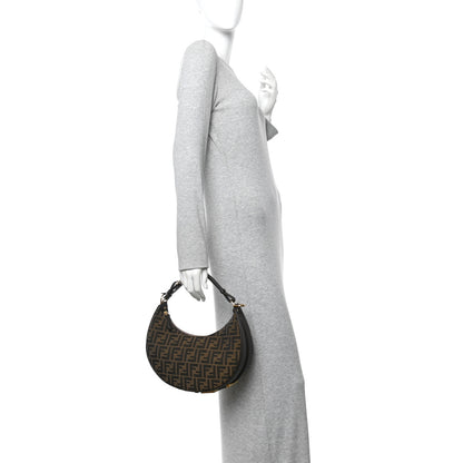 Fendi Fabric Jacquard Vitello Grace FF 1974 Small Fendigraphy Hobo Bag Tobacco Moro Ebano 2 of 10