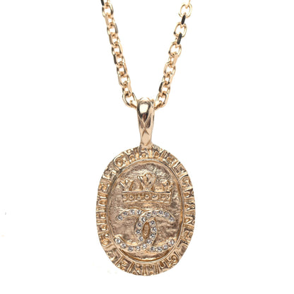 Chanel Crystal CC Medallion Necklace Gold 3 of 4