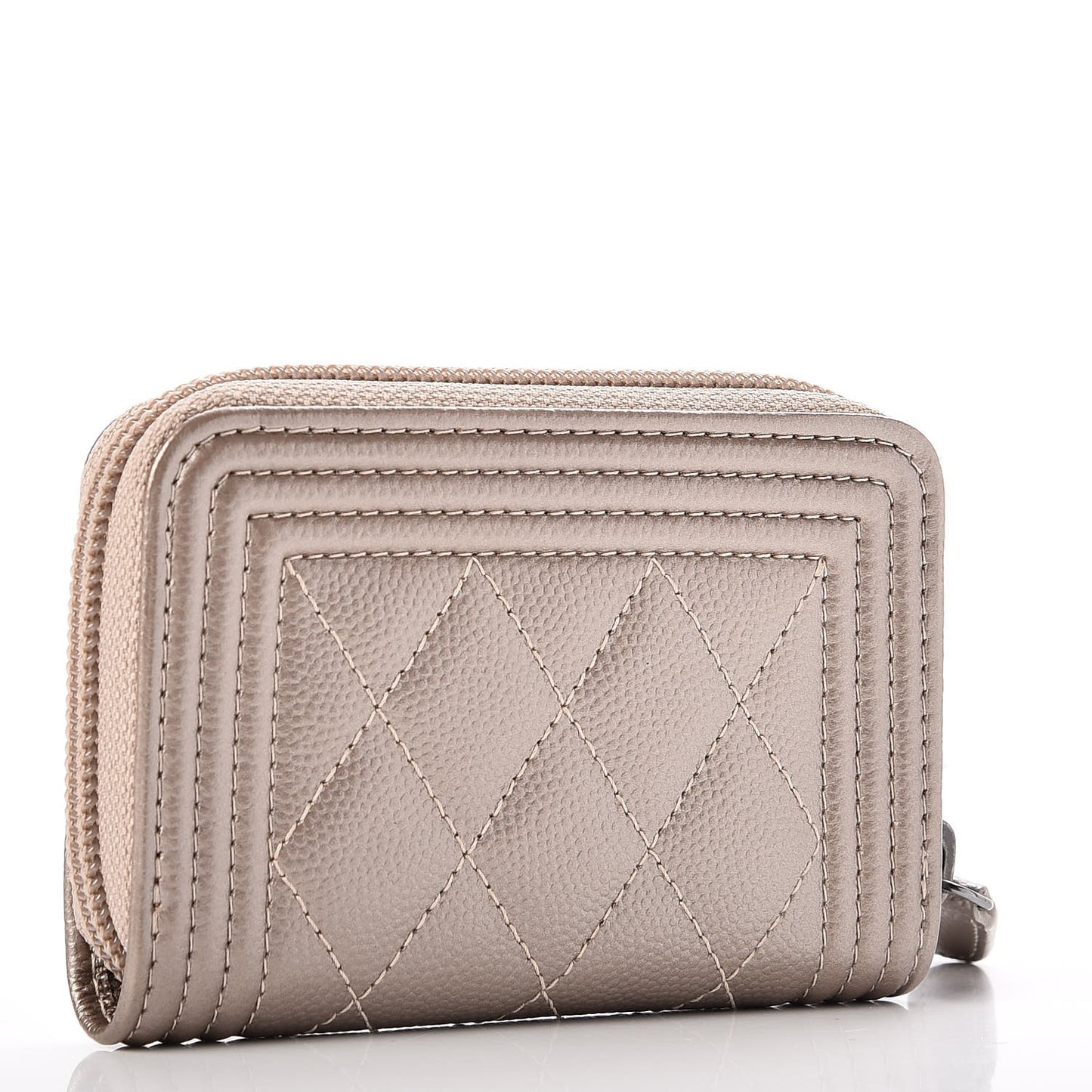 Caviar Quilted Boy Zip Around Coin Purse Wallet Light Gold
