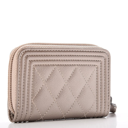 Chanel Caviar Quilted Boy Zip Around Coin Purse Wallet Light Gold 3 of 8