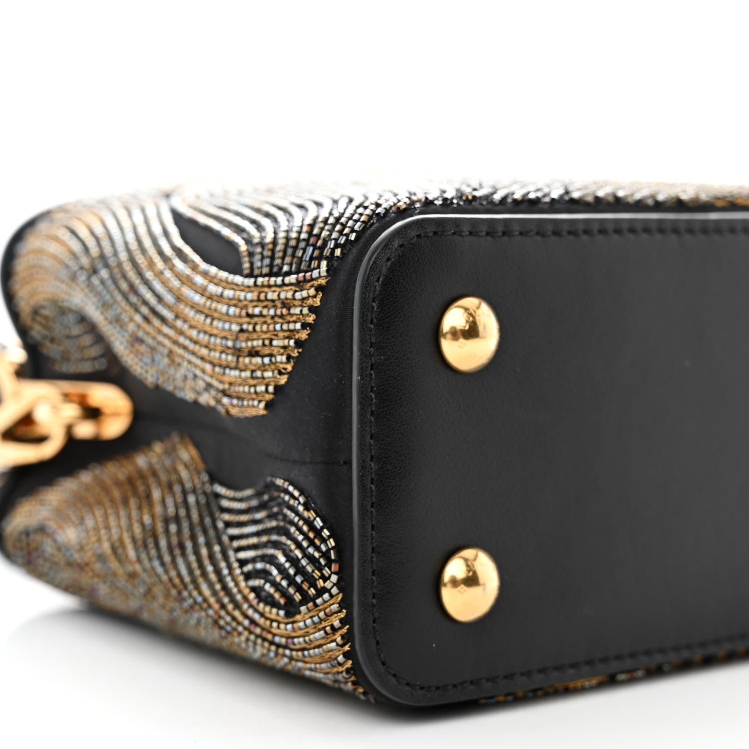 Louis Vuitton Satin Beaded Embroidered Cruella Calfskin Capucines Mini Gold Black 9 of 10