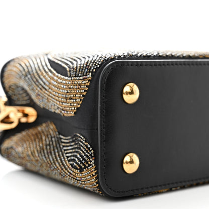 Louis Vuitton Satin Beaded Embroidered Cruella Calfskin Capucines Mini Gold Black 9 of 10