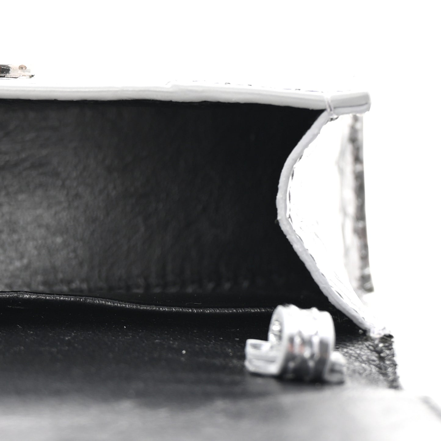 Metallic Calfskin Crocodile Embossed Hourglass Top Handle Bag Mini Silver