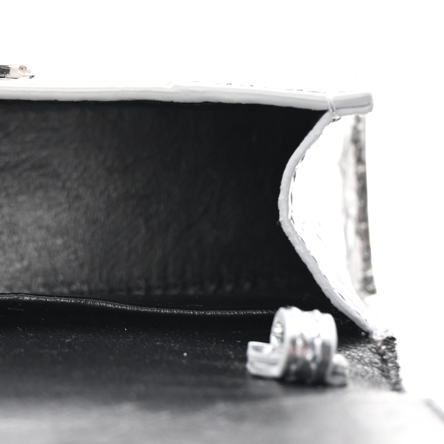 Balenciaga Metallic Calfskin Crocodile Embossed Hourglass Top Handle Bag Mini Silver 5 of 10