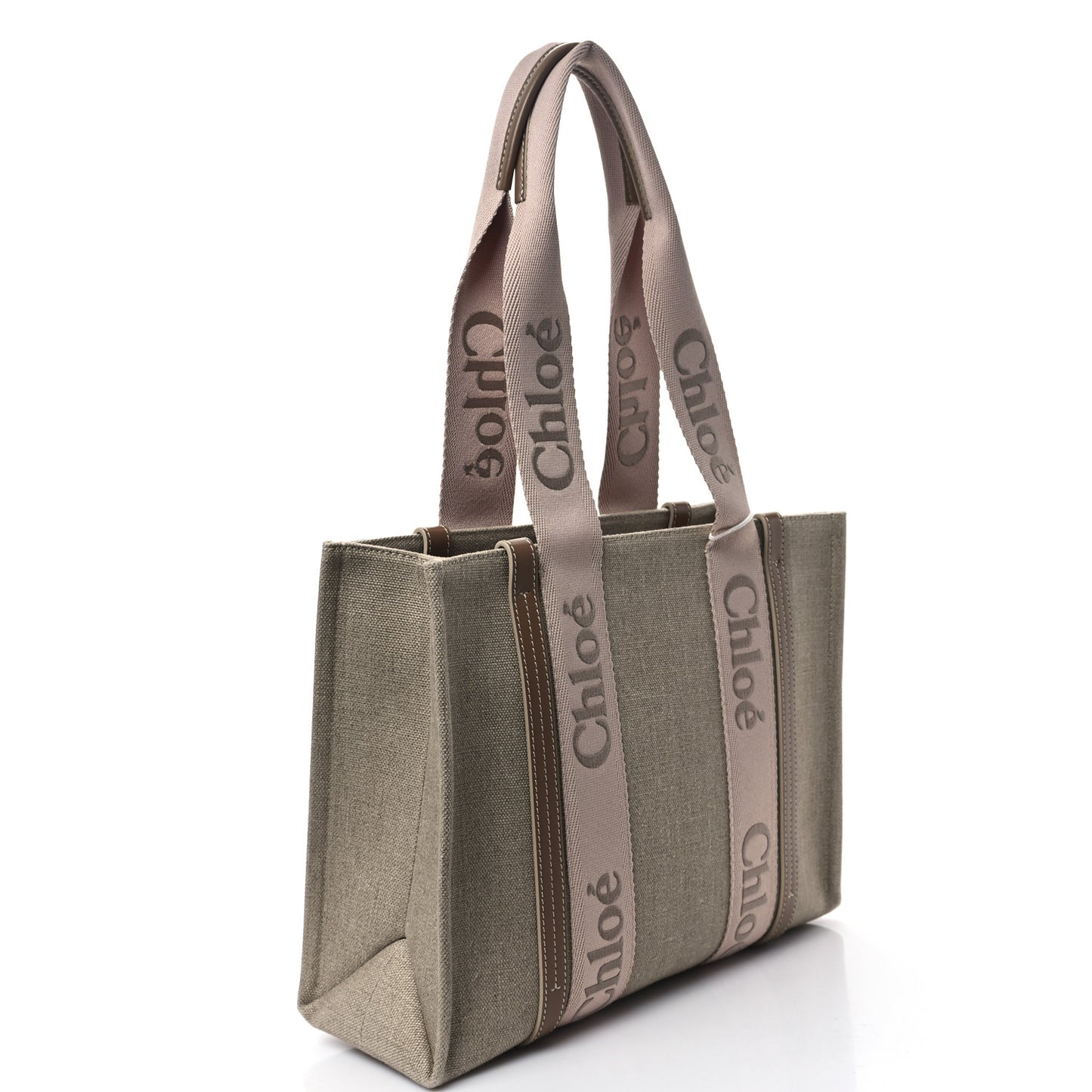 Linen Calfskin Medium Woody Ribbon Tote Blushy Beige