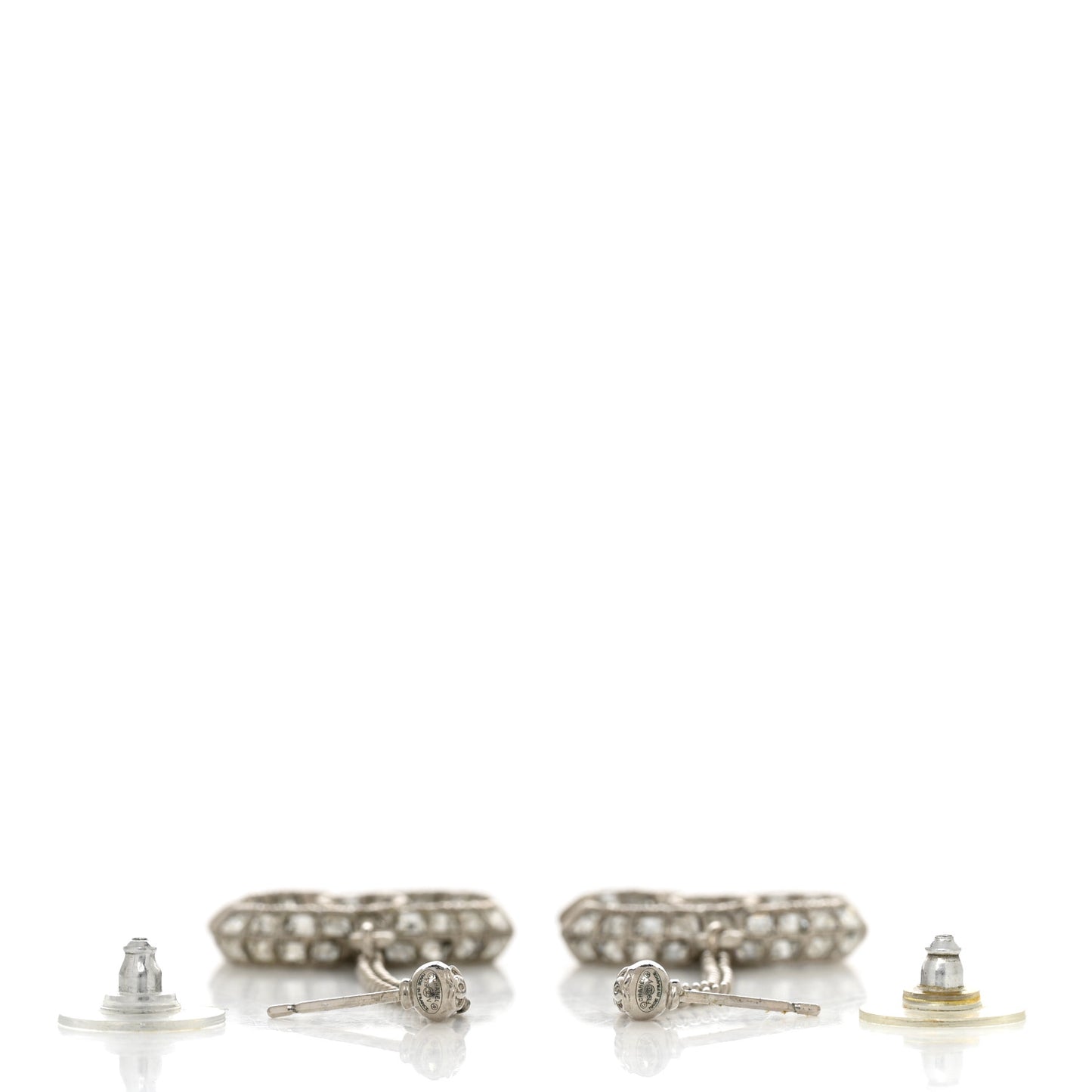 Baguette Crystal CC Drop Earrings Silver