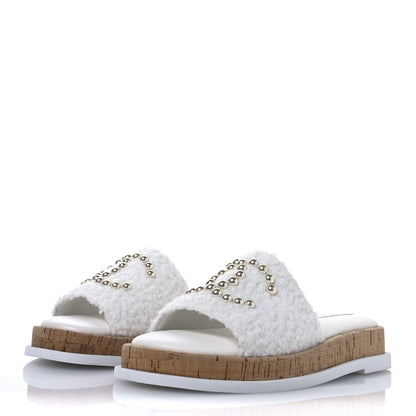Chanel Fabric Pearl Cork CC Slip On Sandals 38 White 4 of 8