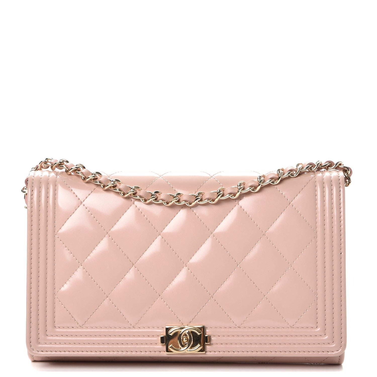 Chanel Iridescent Calfskin Quilted Boy Wallet on Removable Chain Light Pink 1 of 12
