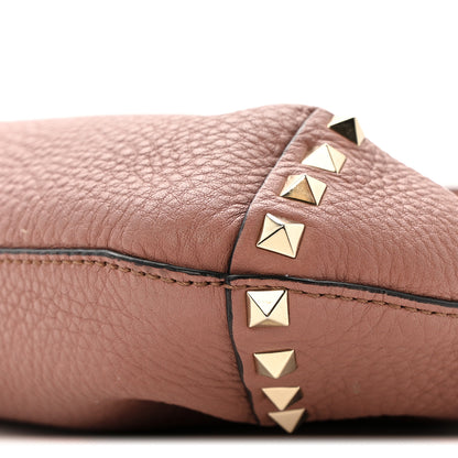Valentino Garavani Pebbled Calfskin Small Rockstud Flip Lock Hobo Dark Nude 9 of 12