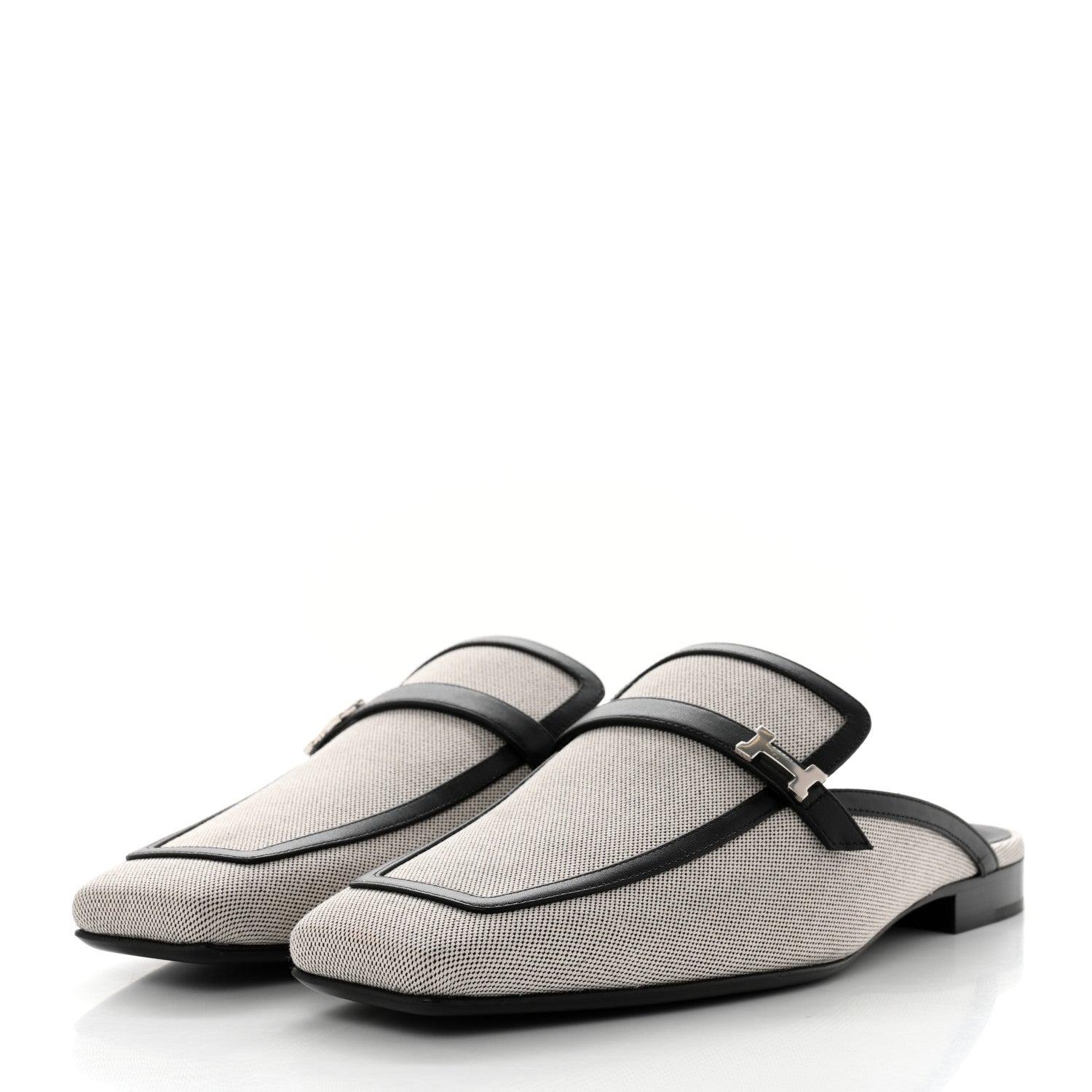 Hermes Canvas Calfskin Womens Groupie Mules 40 Prunoir Black 3 of 9