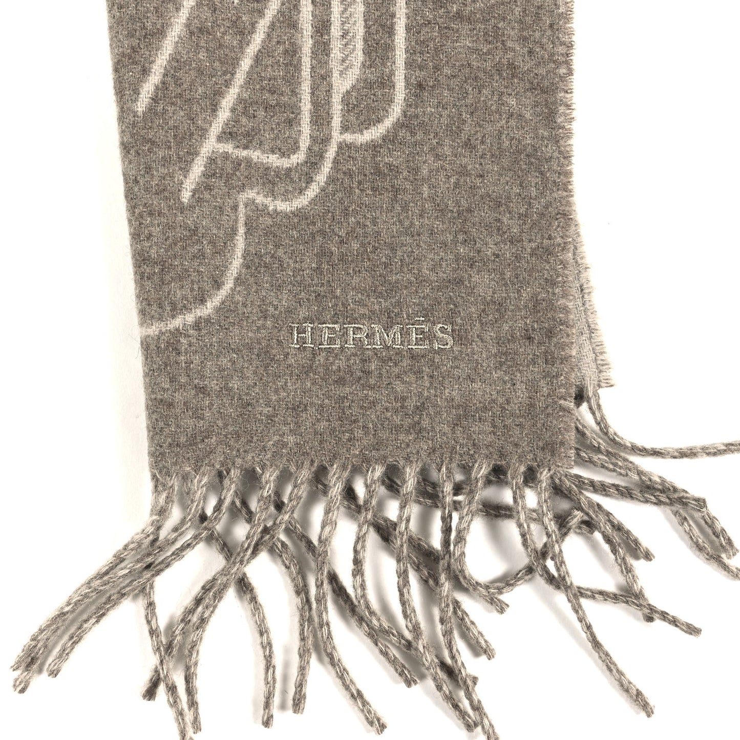 Cashmere Tete-a-Tete Equestre Scarf Taupe Grege