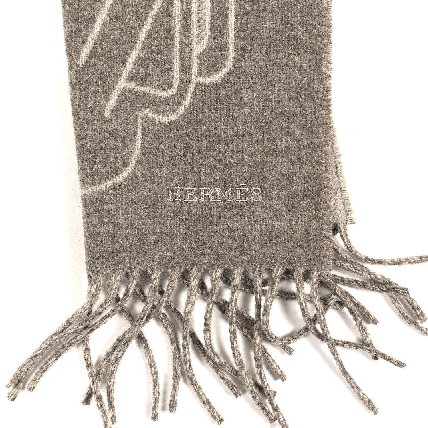 Hermes Cashmere Tete-a-Tete Equestre Scarf Taupe Grege 6 of 8
