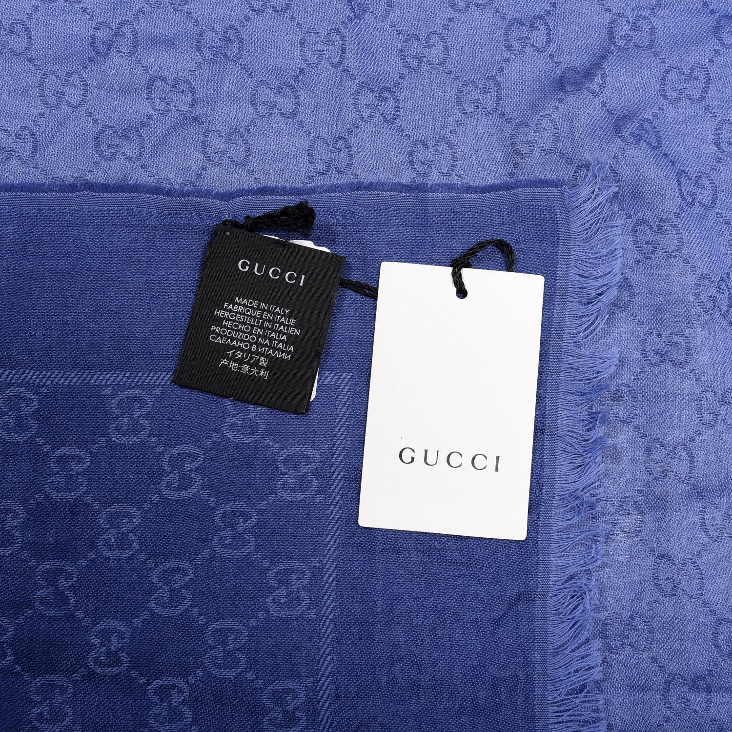 Gucci Wool Jacquard Monogram Fringe Scarf Blue 4 of 4